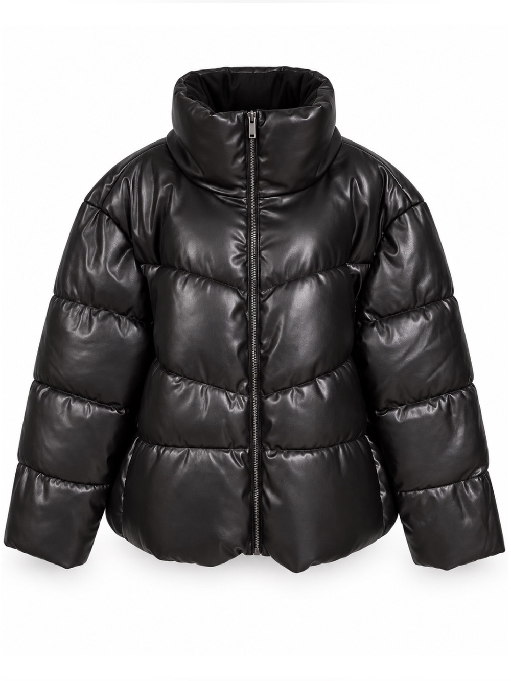 NWT Gap Black Faux Leather Zip Up Puffer Jacket Womens Size XL 16/18 NEW